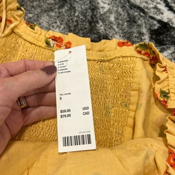 UO honey yellow with cherries print milkmaid mini dress with ruffles - Picture 12 of 14